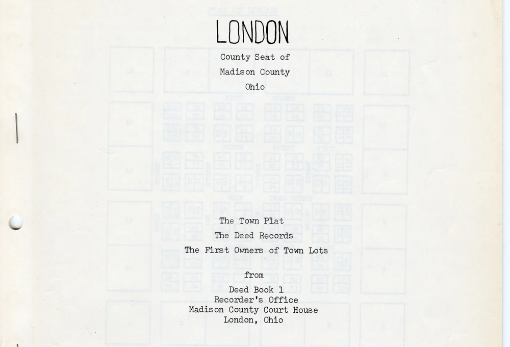 Cover page of a 1983 abstract of Deed Book 1 from the Recorder's Office at the Madison County Court House in London, Ohio